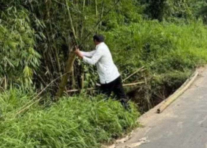 Camat Runjung Agung Imbau Pengendara Waspada, Jalan Desa Simpang Saga Alami Pergeseran Tanah